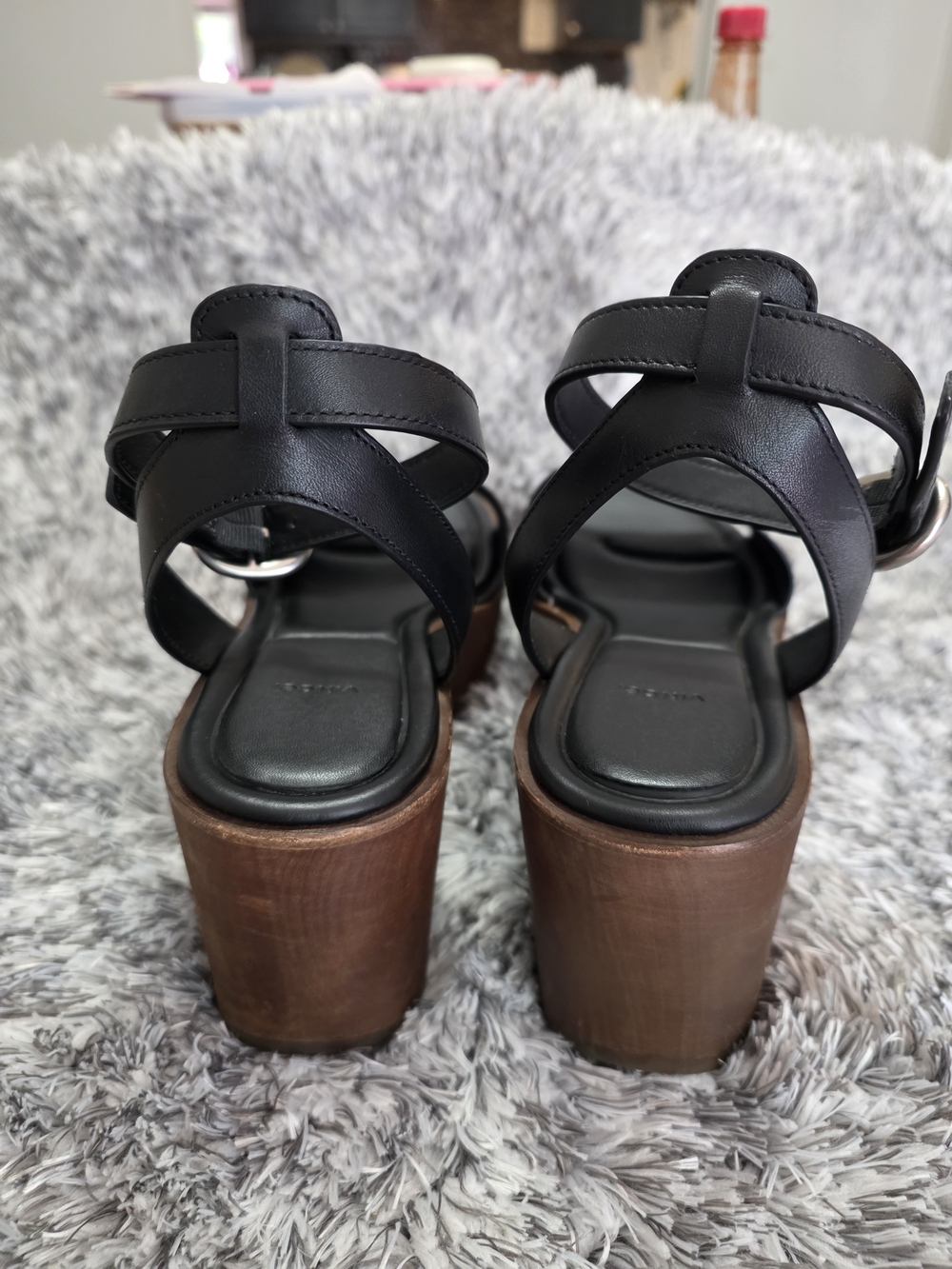 Vince Black Leather Wedge Sandals - Black - Picture 4 of 5